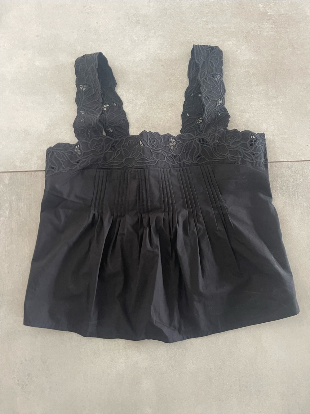 J. Crew Black Lace-Trim Pleated Tank
